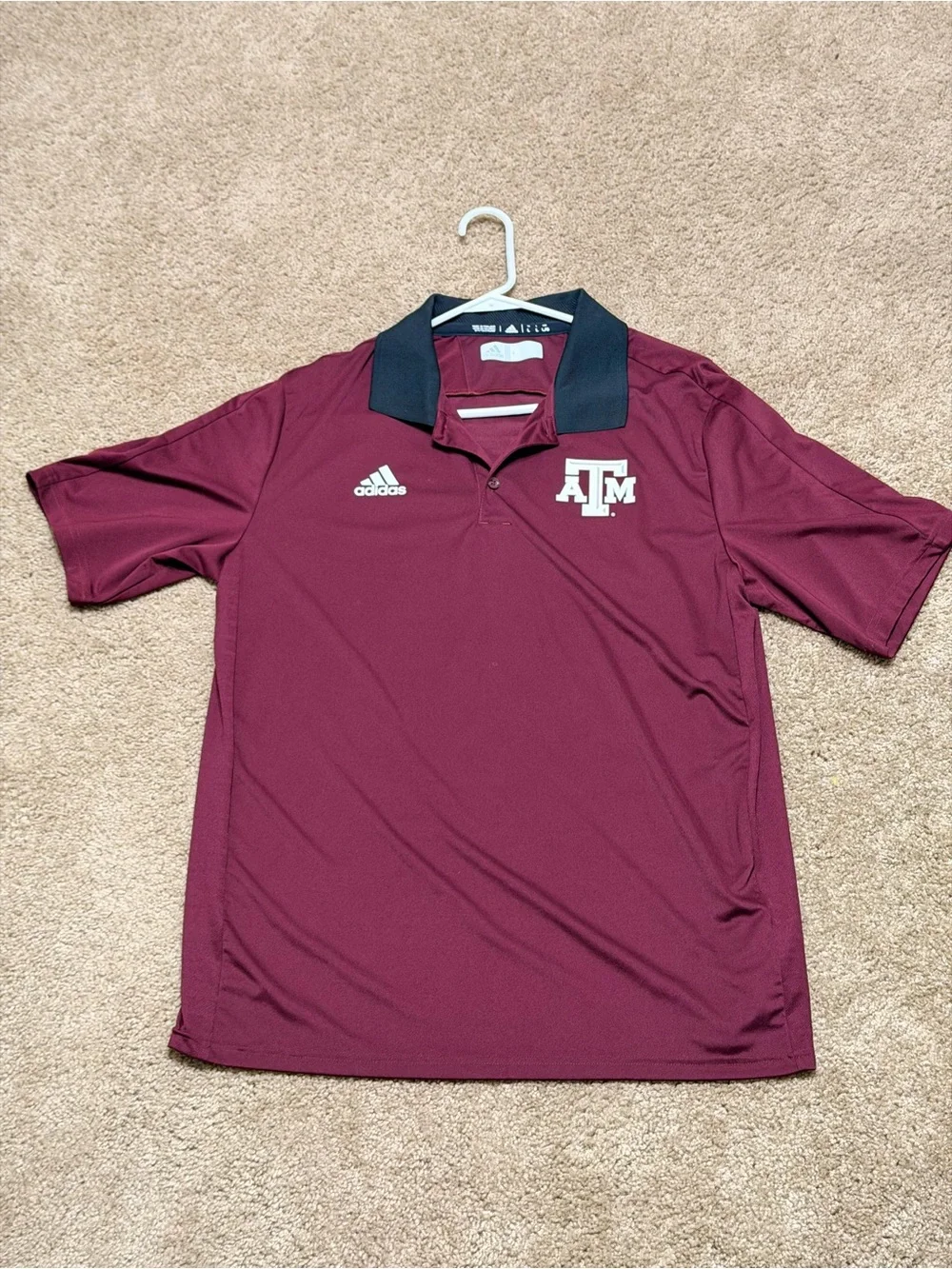 adidas Maroon Polo with Black Collar and Texas A&M Logo